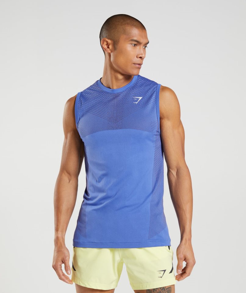 Men\'s Gymshark Apex Seamless Tanks Blue | NZ 0BKHVO